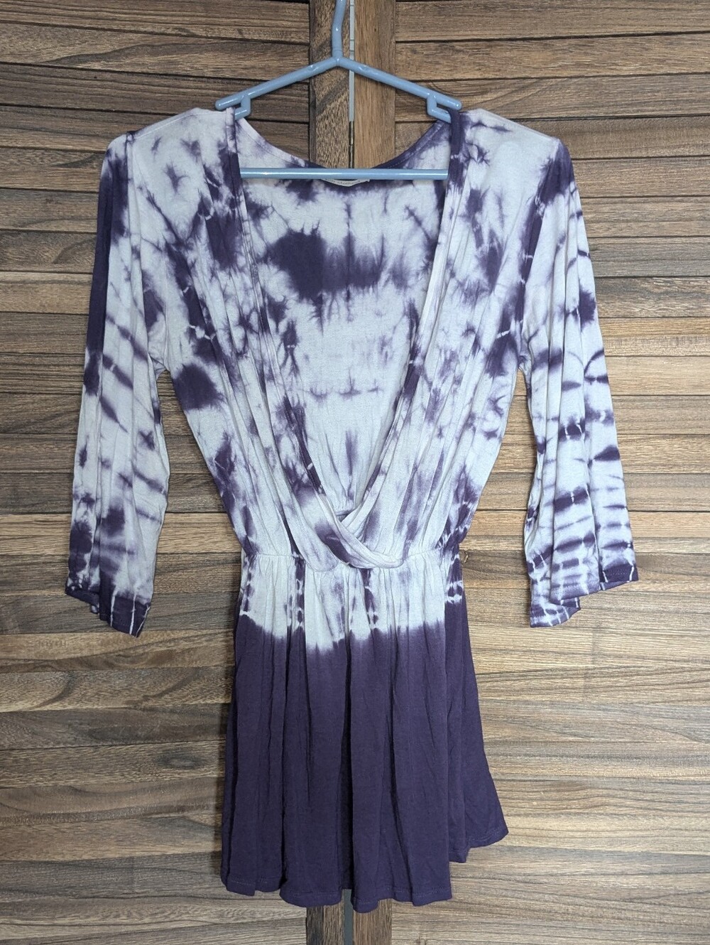 Enti Clothing Purple Tie Dye Tunic Top Faux Wrap Boho Festival Blouse Size Smal